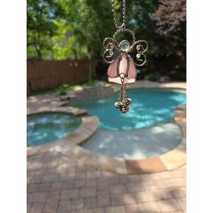 Dicksons Shine Chimes Rear View Mirror Chimes Angel Bible Pink Stained Glass